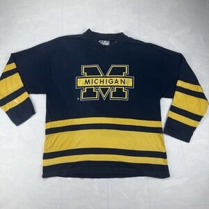 Vintage Michigan Wolverines Hockey Jersey Style Sweatshirt NCAA Blue Yellow L